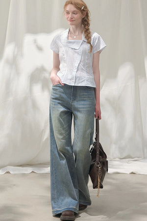 Square-Neck Plaid Blouse