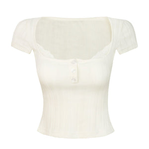 Square Neck Ribbed Lace Top