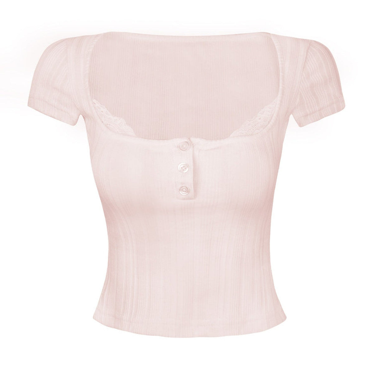 Square Neck Ribbed Lace Top