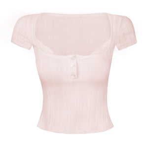 Square Neck Ribbed Lace Top