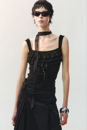 Square Neck Ruffle Trim Tank Top