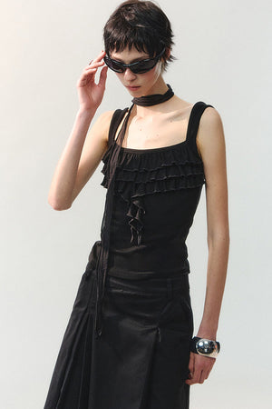 Square Neck Ruffle Trim Tank Top