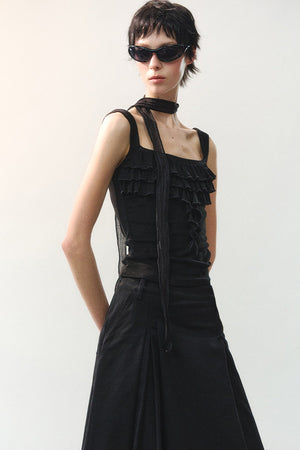 Square Neck Ruffle Trim Tank Top