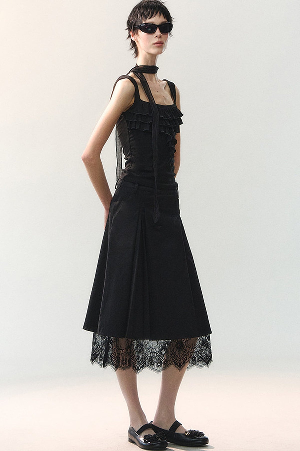 Square Neck Ruffle Trim Tank Top