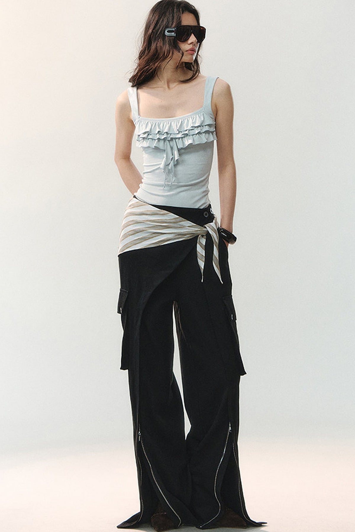 Square Neck Ruffle Trim Tank Top