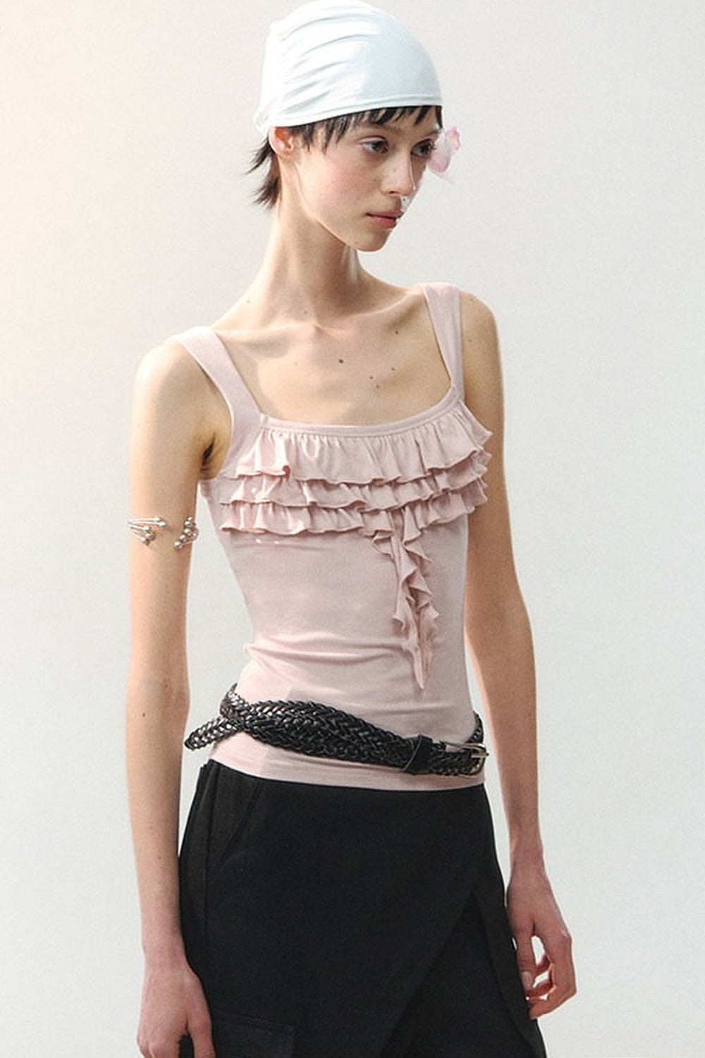 Square Neck Ruffle Trim Tank Top