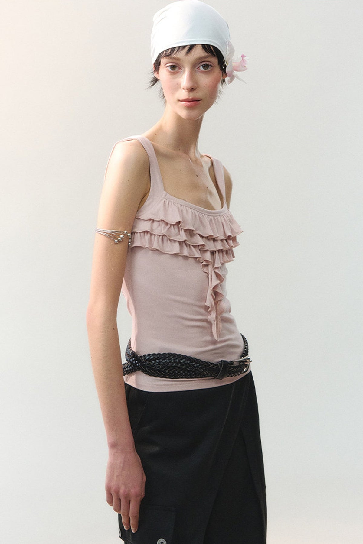 Square Neck Ruffle Trim Tank Top
