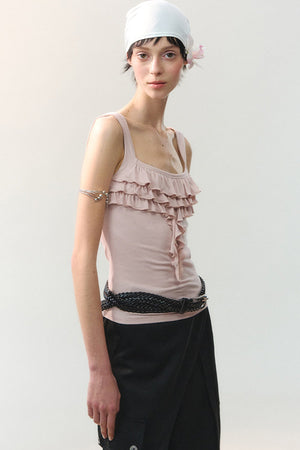 Square Neck Ruffle Trim Tank Top