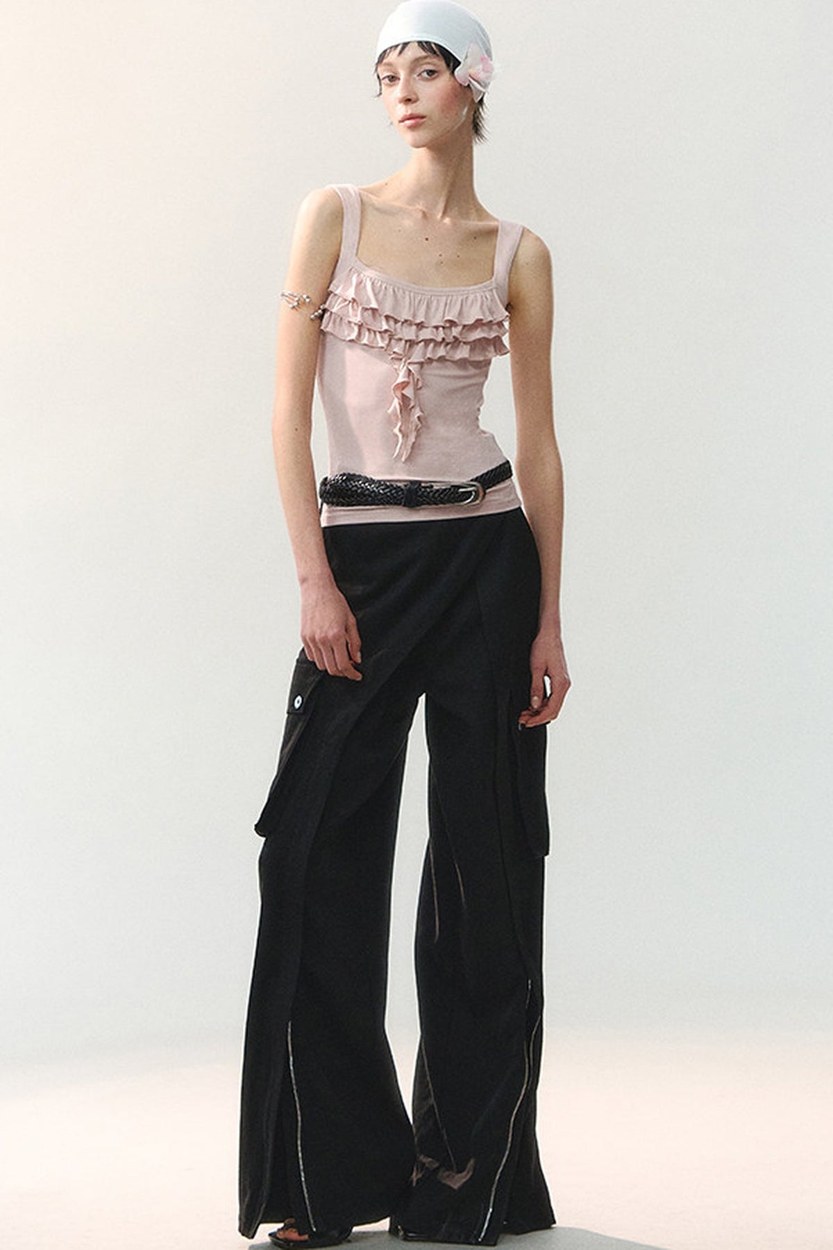 Square Neck Ruffle Trim Tank Top