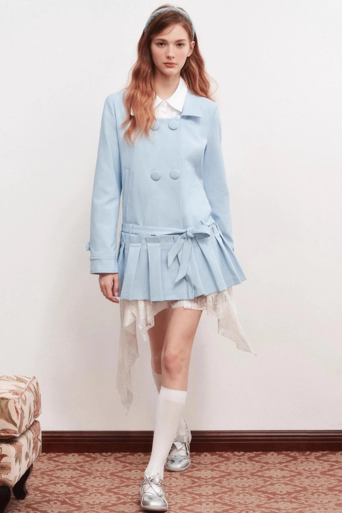 Square Neck Shirred Trench Coat Dress