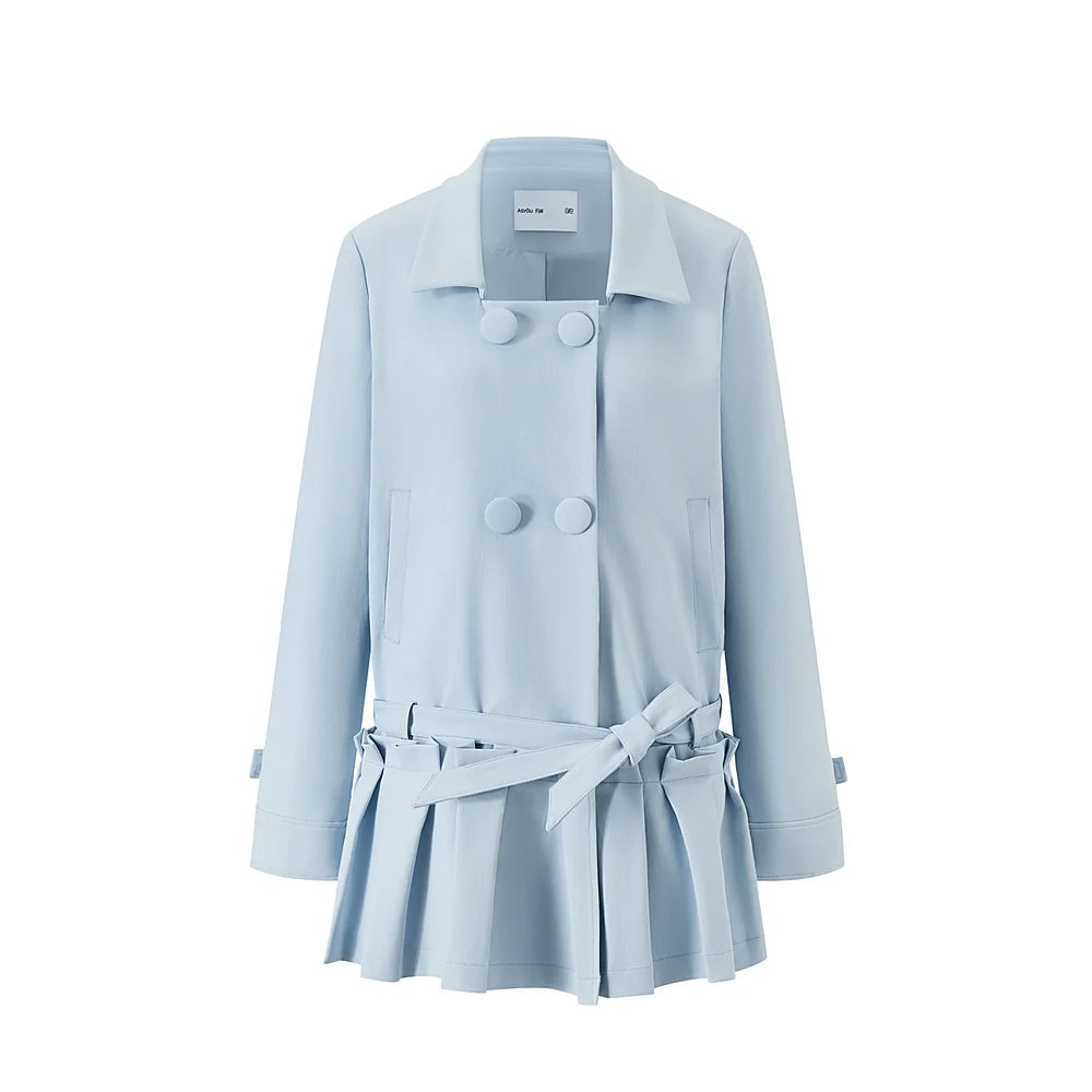 Square Neck Shirred Trench Coat Dress