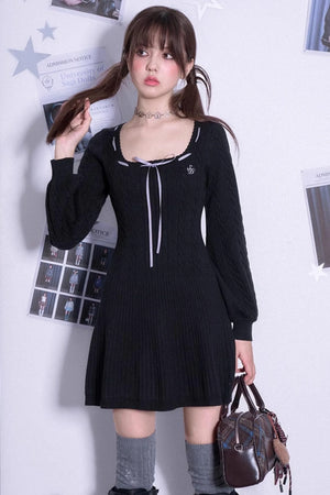 Square Neck Sweater Winter Dress