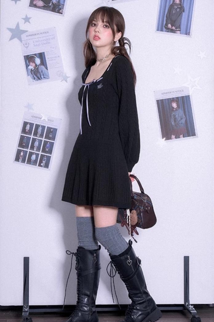 Square Neck Sweater Winter Dress