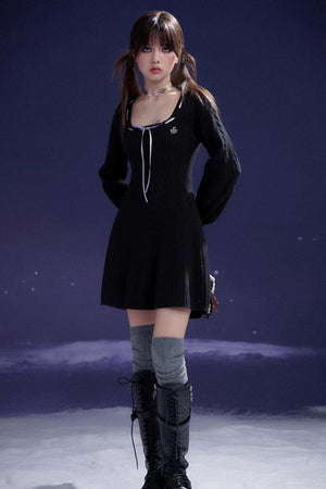 Square Neck Sweater Winter Dress
