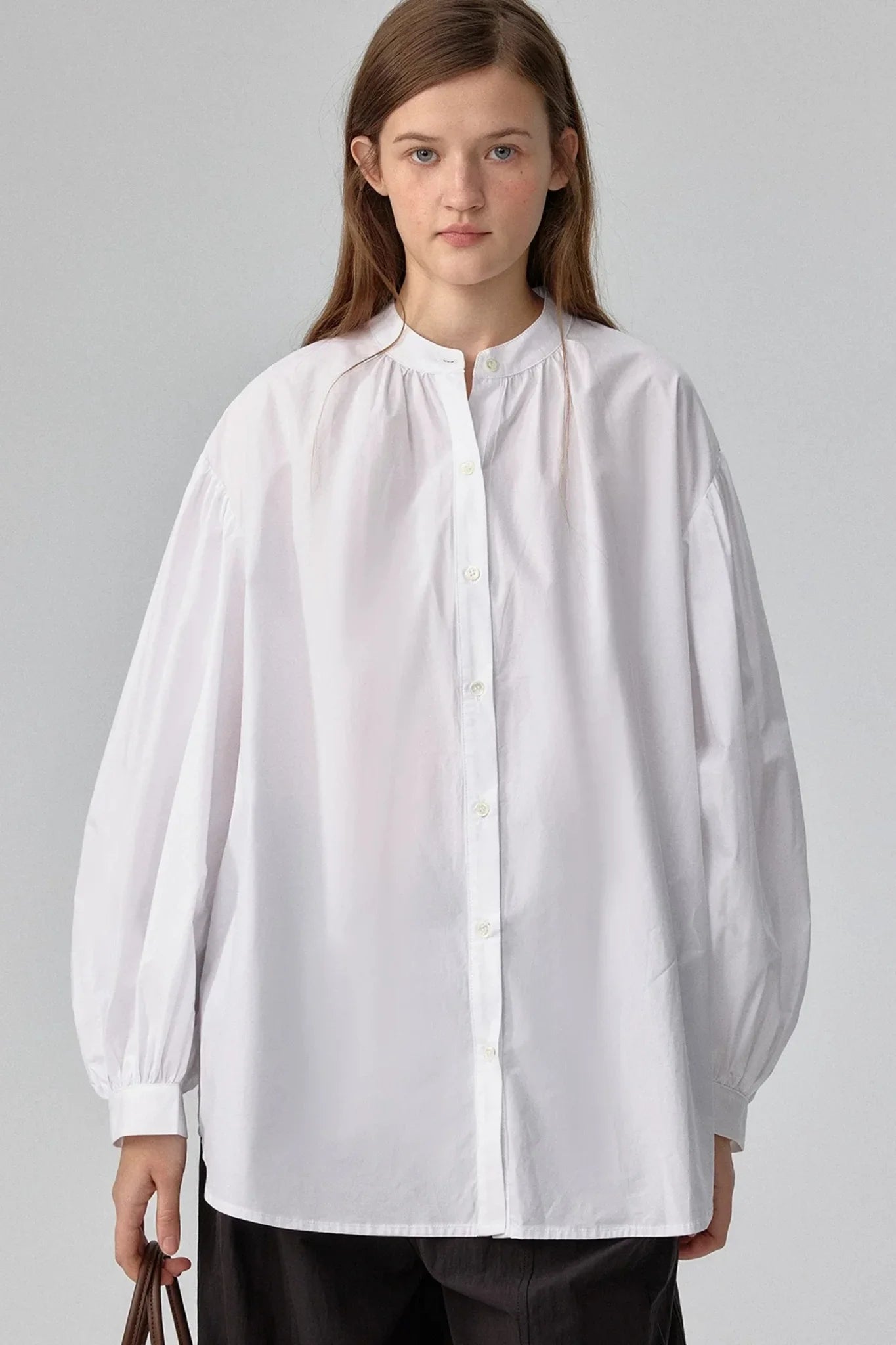 Stand-Collar Lantern Short Blouse