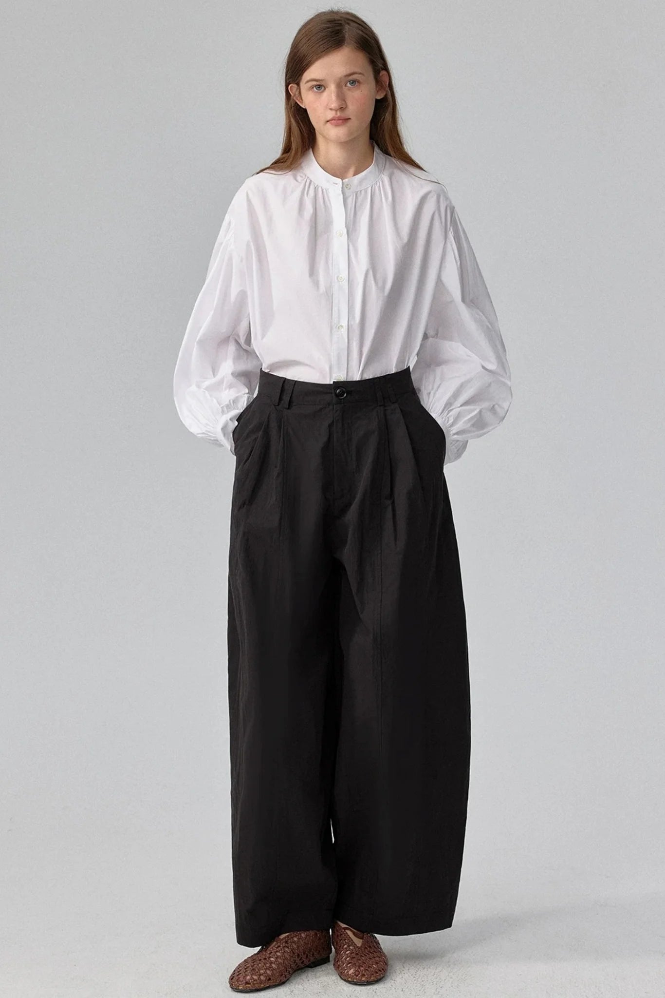 Stand-Collar Lantern Short Blouse
