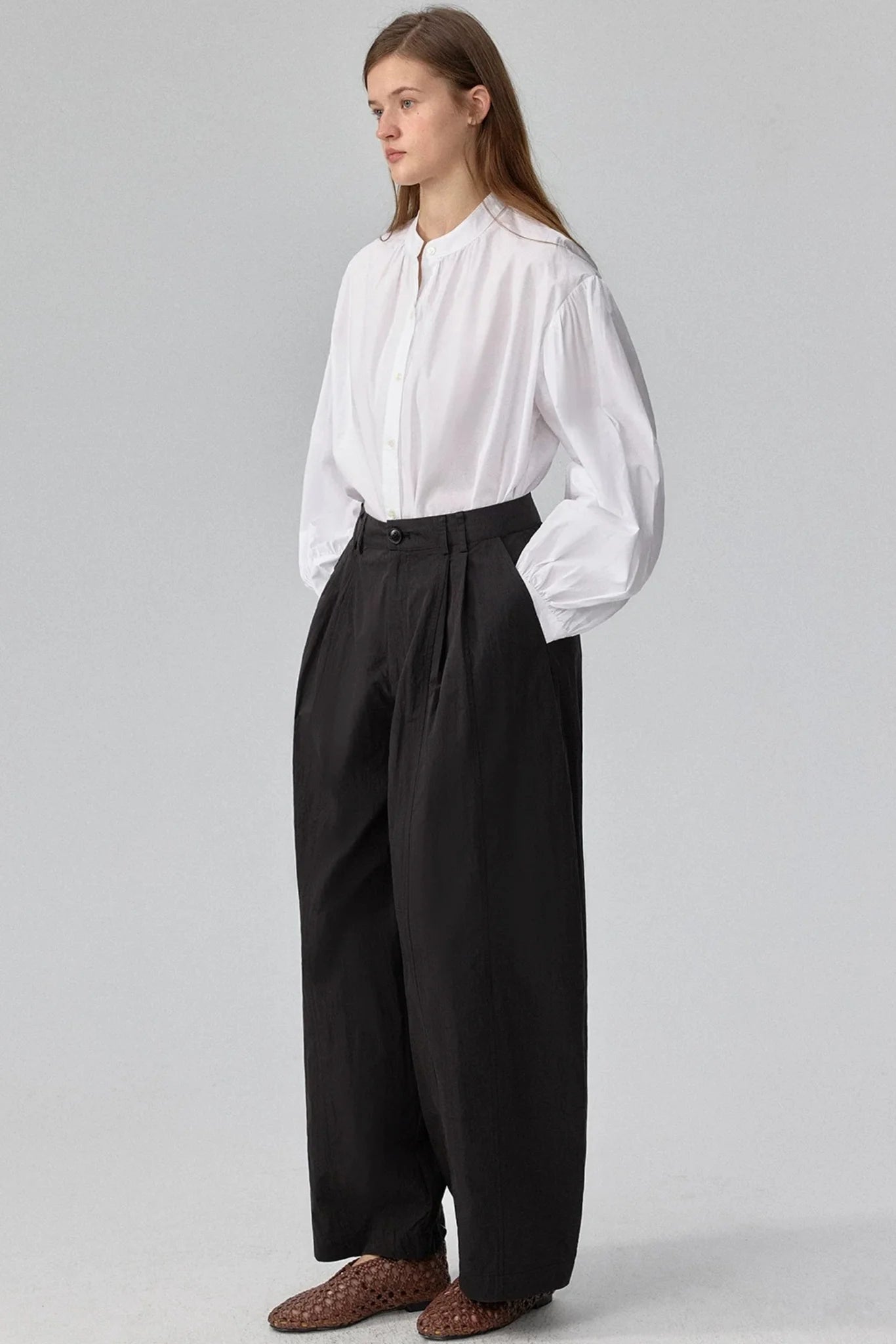 Stand-Collar Lantern Short Blouse