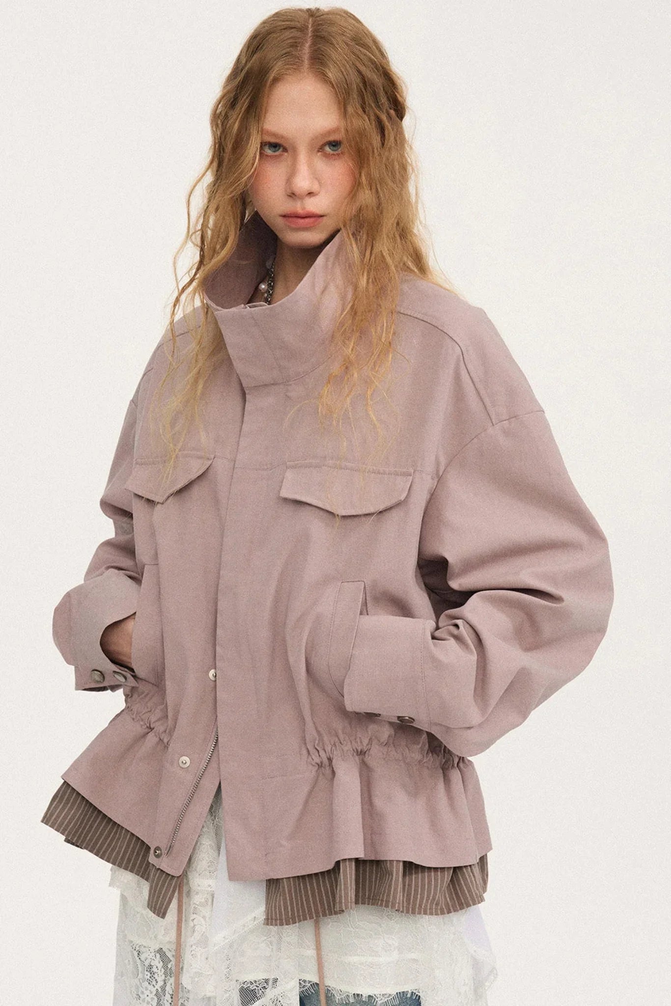 Stand Collar Patchwork Jacket