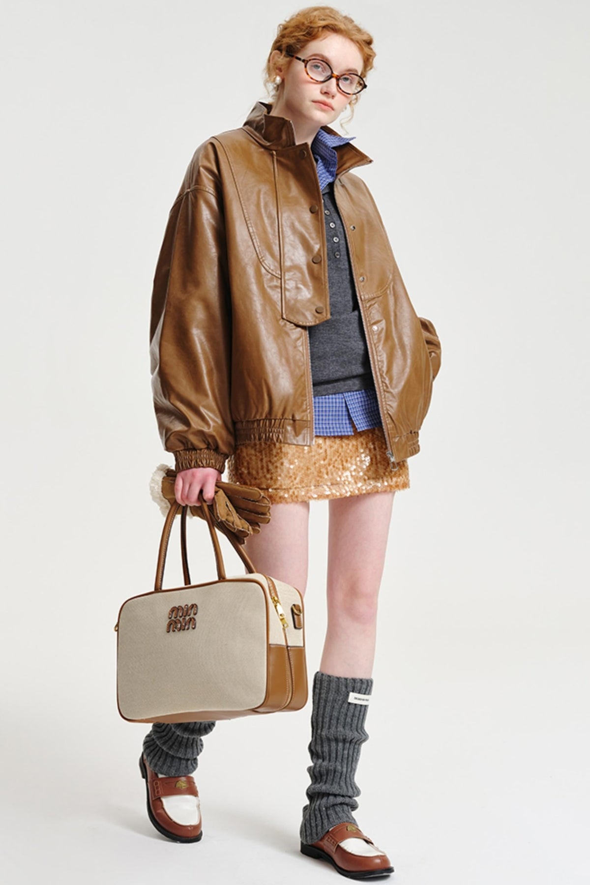Stand Collar Wide Leather Jacket