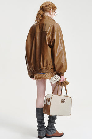 Stand Collar Wide Leather Jacket
