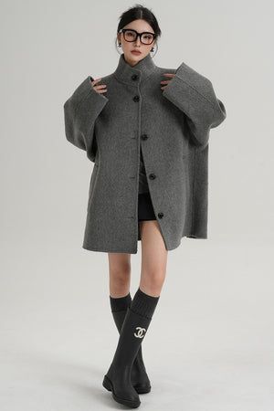 Stand-Up Collar Loose Sleeve Wool Jacket