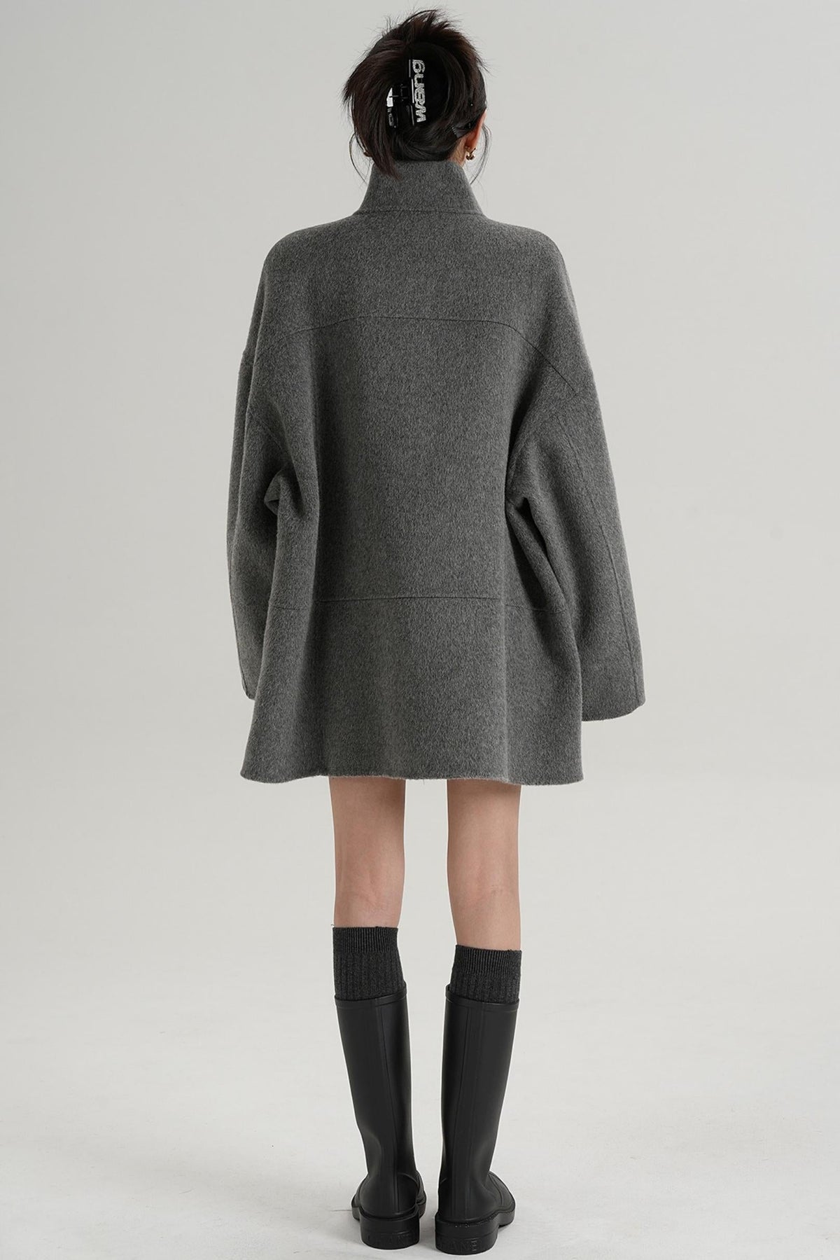 Stand-Up Collar Loose Sleeve Wool Jacket