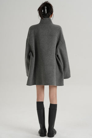 Stand-Up Collar Loose Sleeve Wool Jacket