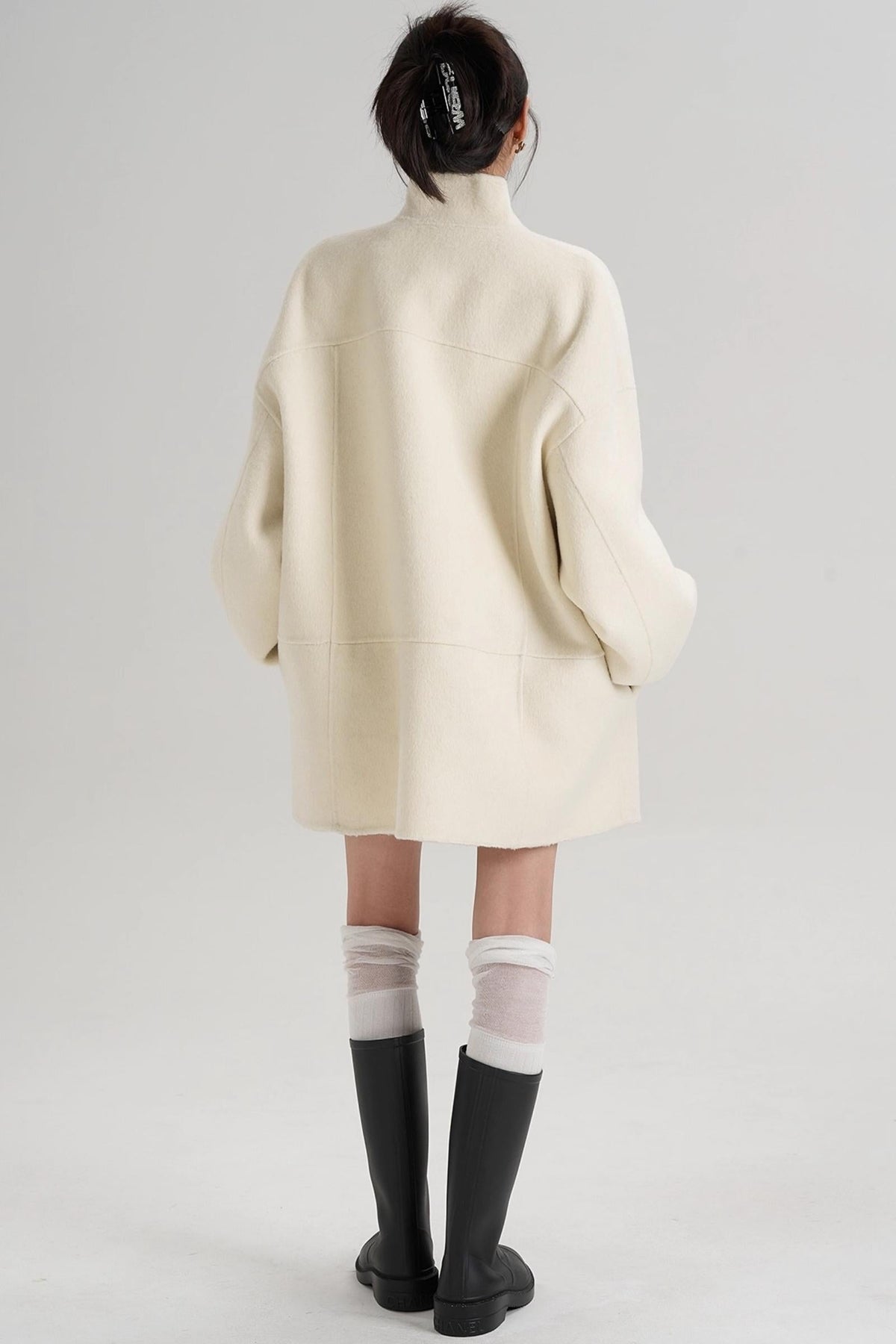 Stand-Up Collar Loose Sleeve Wool Jacket