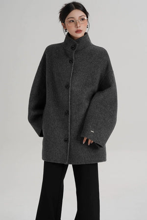 Stand-Up Collar Loose Sleeve Wool Jacket