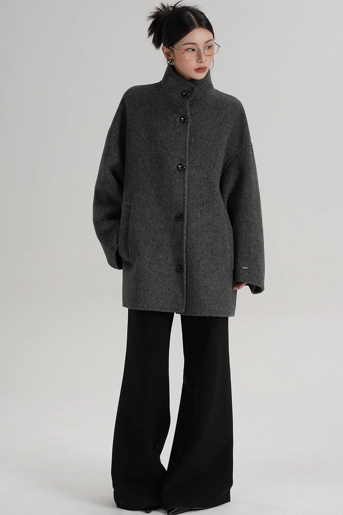Stand-Up Collar Loose Sleeve Wool Jacket