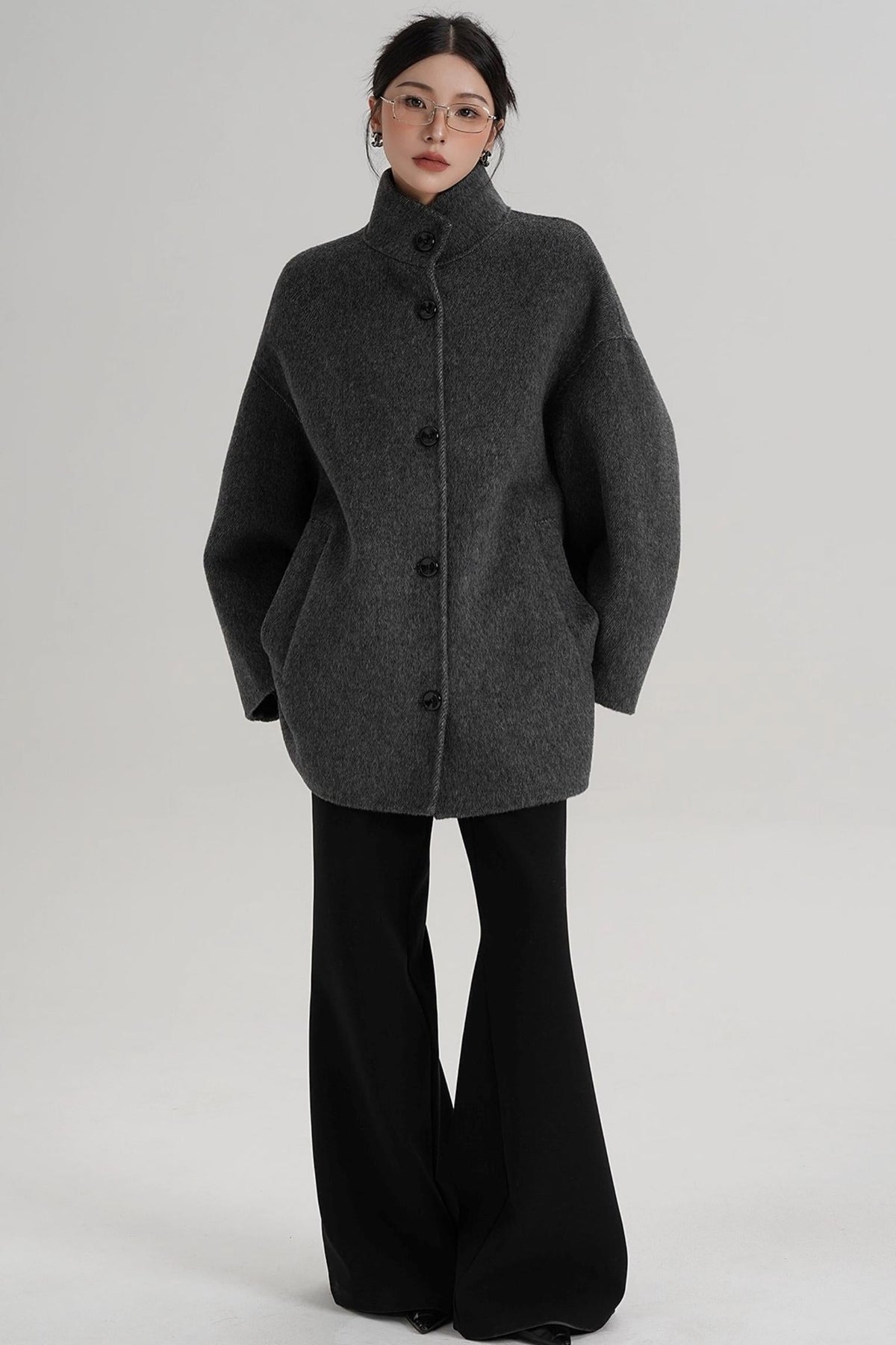 Stand-Up Collar Loose Sleeve Wool Jacket