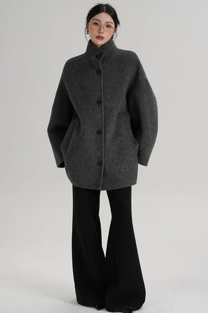 Stand-Up Collar Loose Sleeve Wool Jacket
