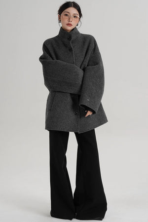 Stand-Up Collar Loose Sleeve Wool Jacket