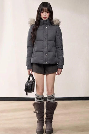 Stand-Up Fur Collar Down Jacket