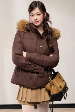 Stand-Up Fur Collar Down Jacket