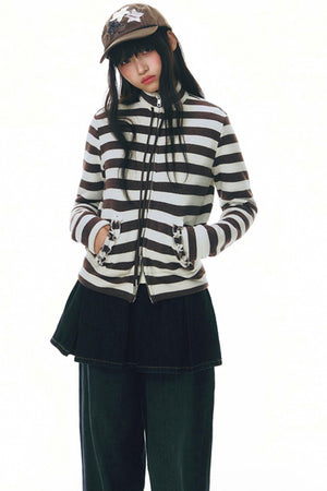 Stand-Up Striped Sweatshirt Jacket Set-Up