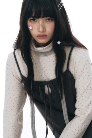 Star Brushed Turtleneck Long-Sleeved Top