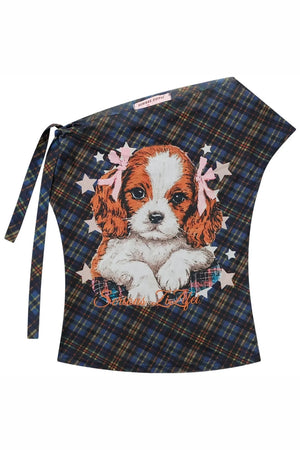 Star Dream Off-Shoulder Plaid T-Shirt