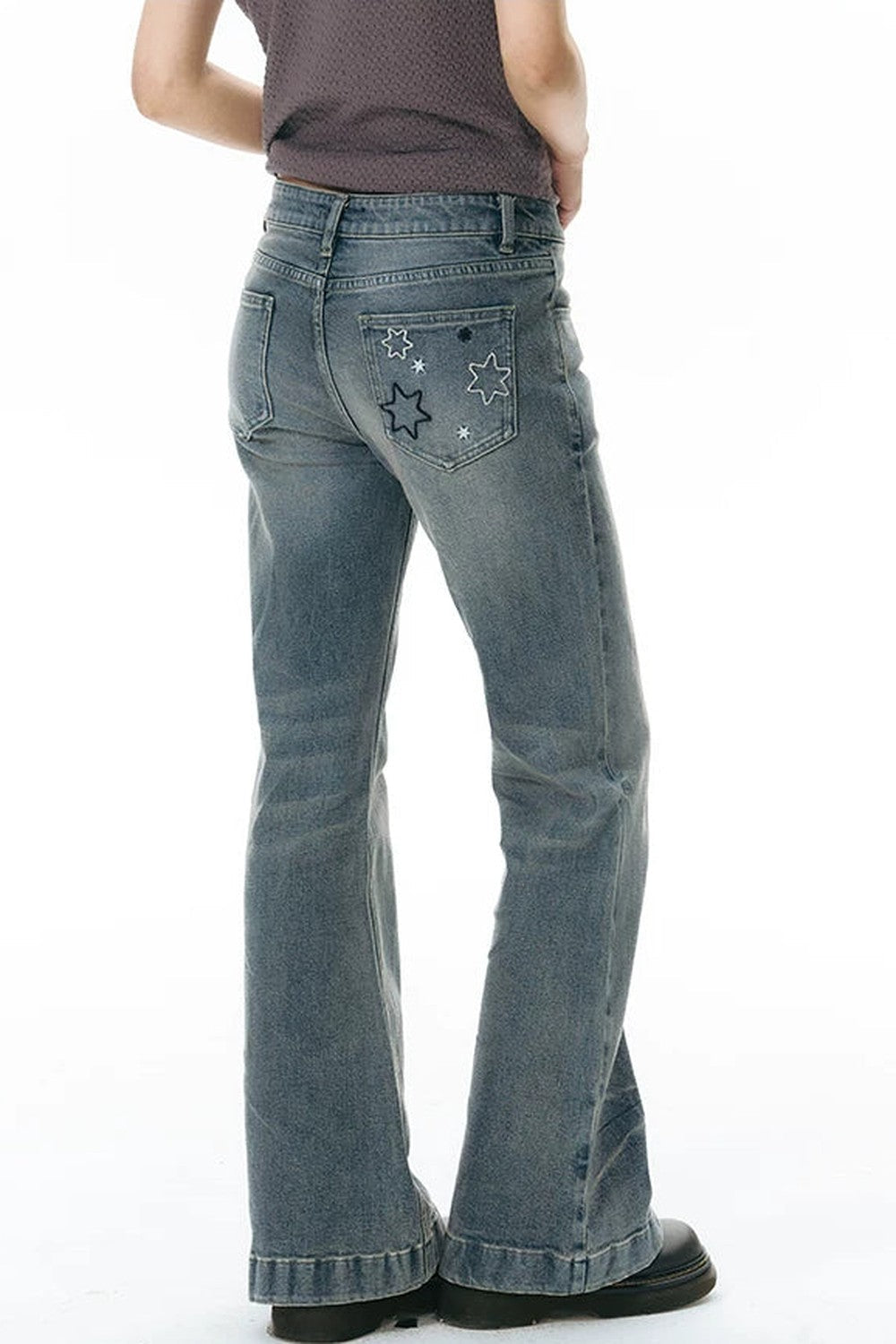 Star Embroidered Flared Pants