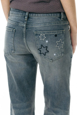 Star Embroidered Flared Pants