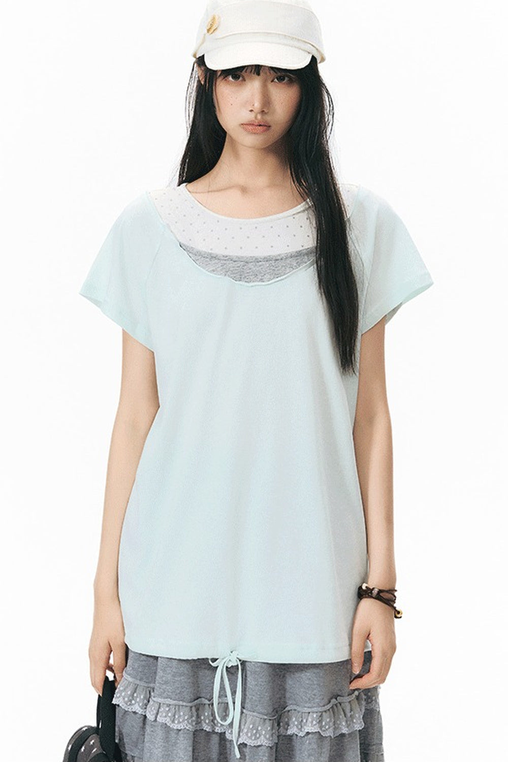 Star Neckline Layered-Look Knit Top