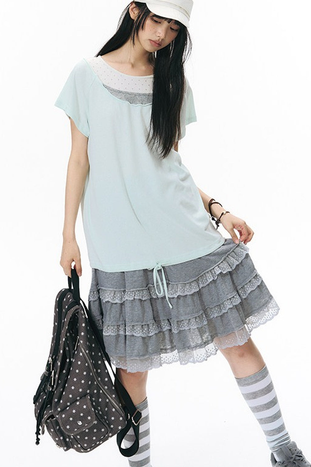 Star Neckline Layered-Look Knit Top