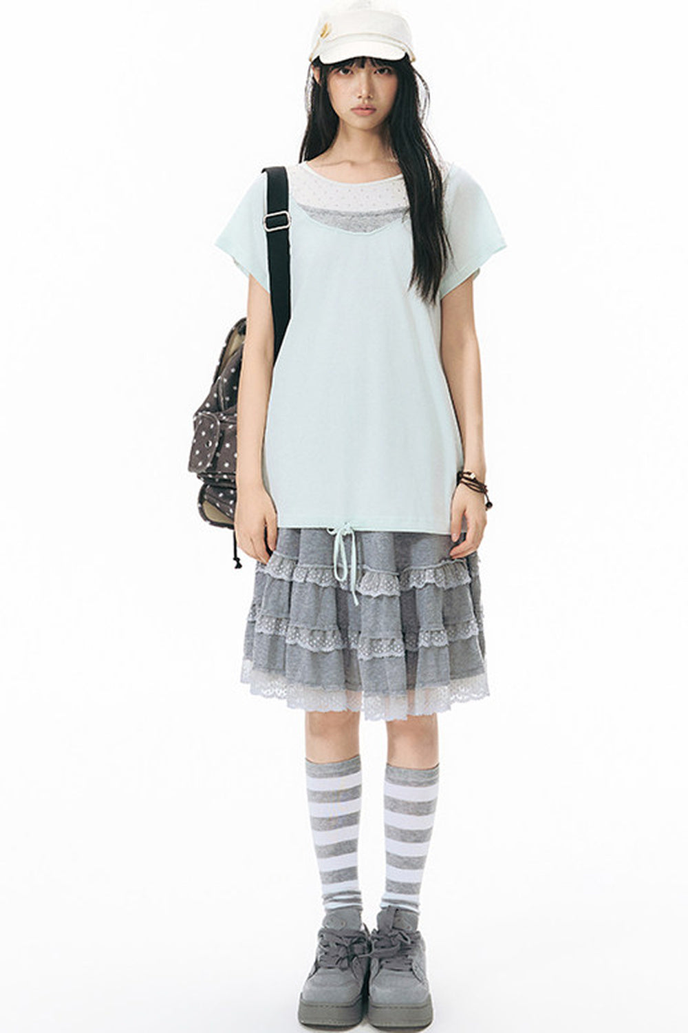 Star Neckline Layered-Look Knit Top