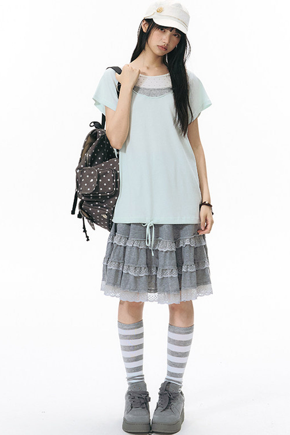Star Neckline Layered-Look Knit Top