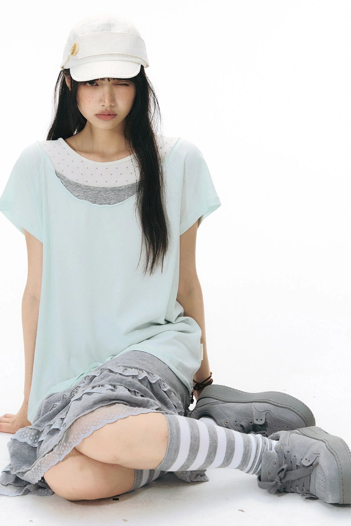 Star Neckline Layered-Look Knit Top