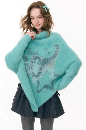 Star Painting Cat Turtleneck Sweater