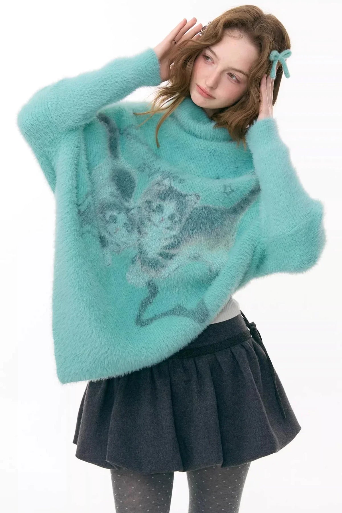 Star Painting Cat Turtleneck Sweater
