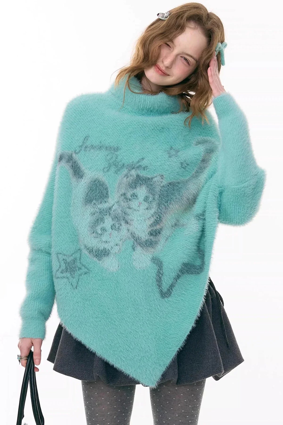 Star Painting Cat Turtleneck Sweater