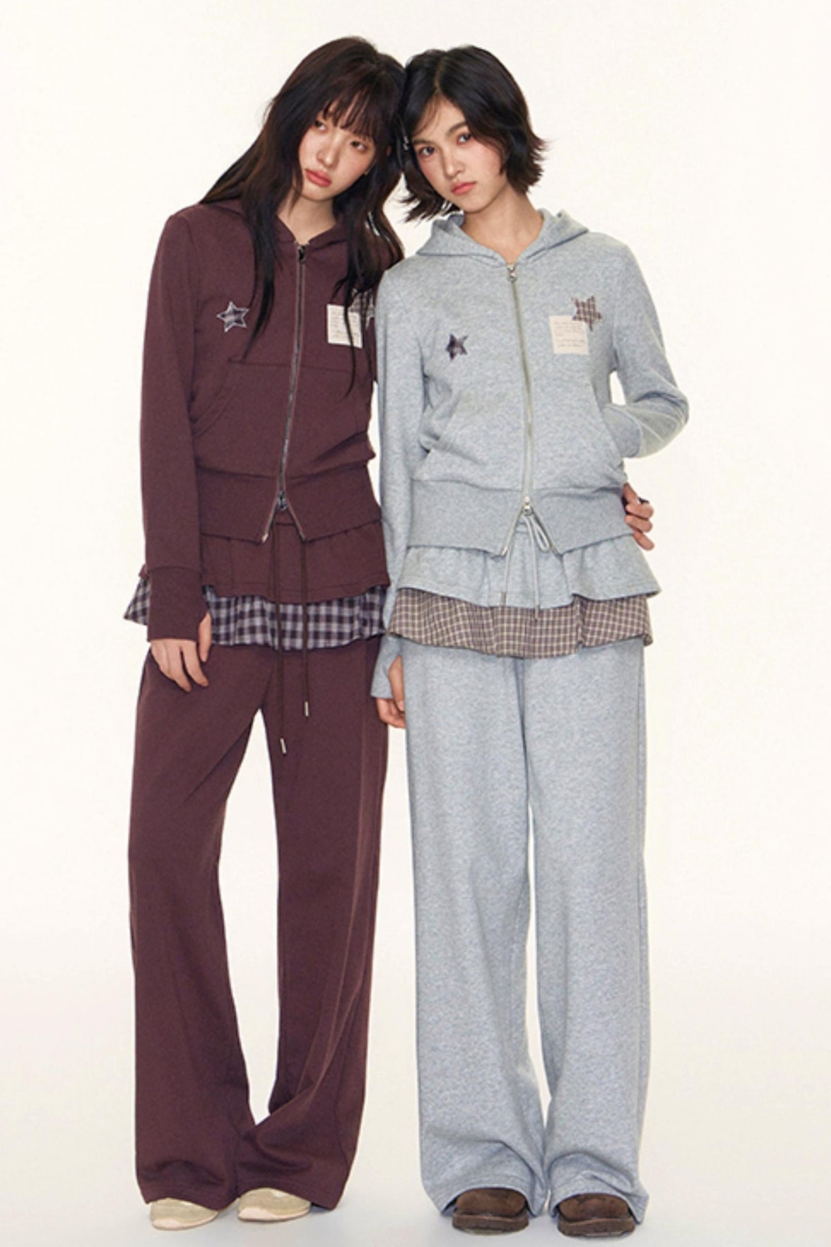 Star Patch Embroidered Hooded Cardigan Set-Up