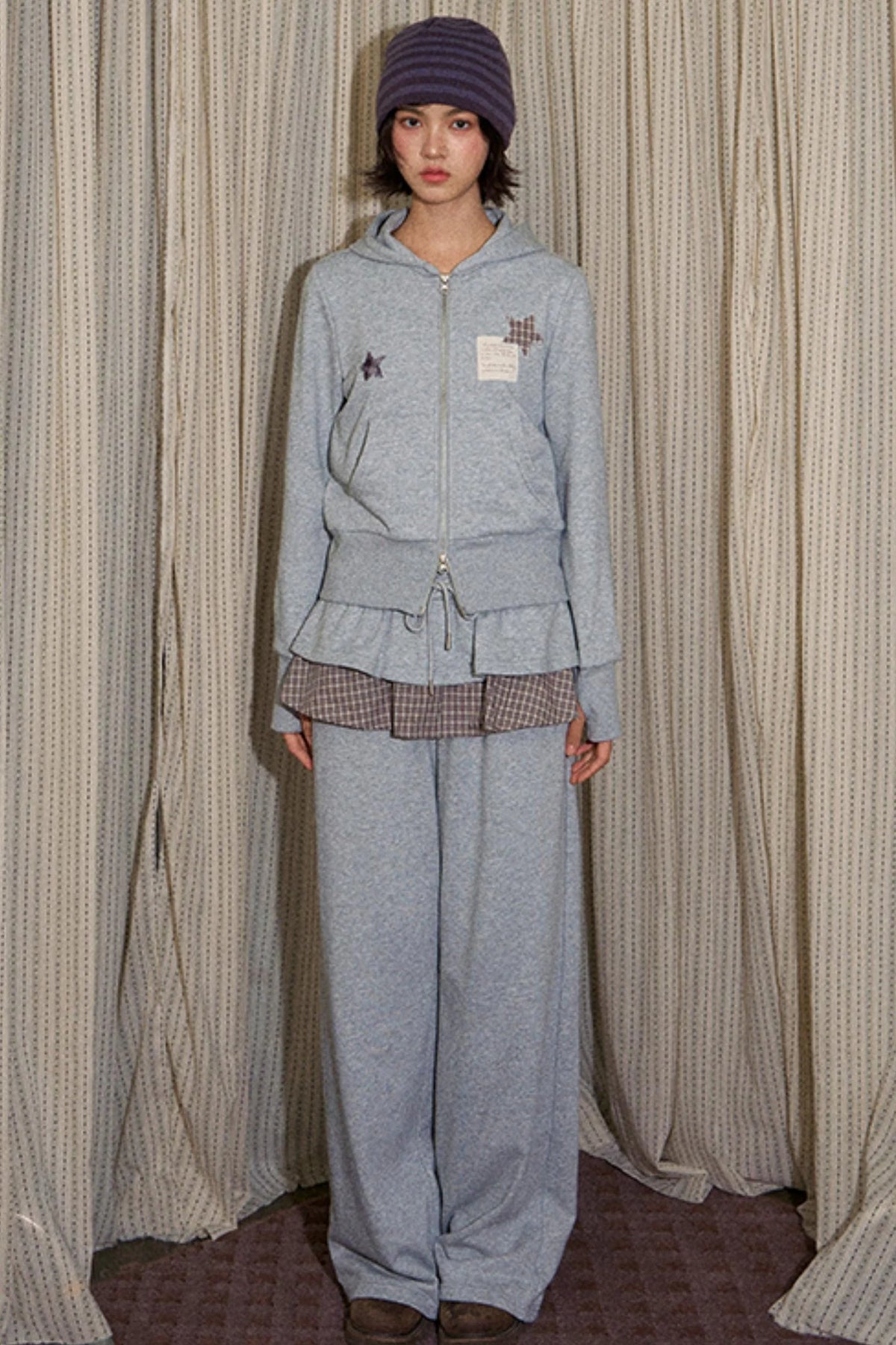 Star Patch Embroidered Hooded Cardigan Set-Up